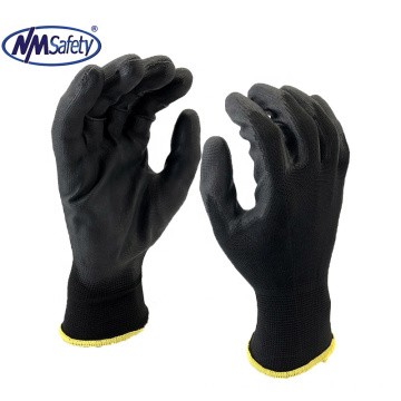 NMSAFETY black PU palm coated work gloves CE 4131X